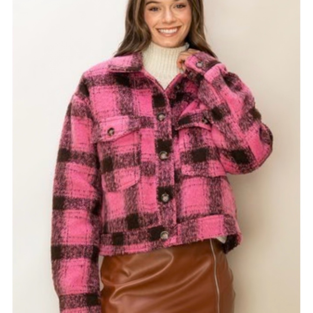 HYFVE pink and black fuzzy jacket